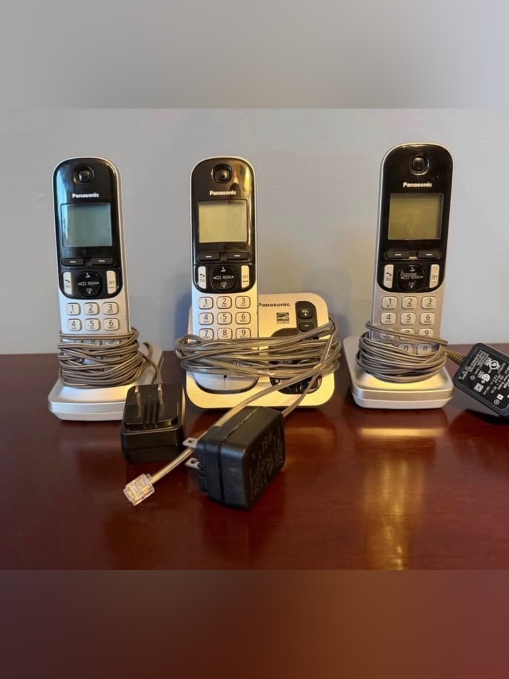 Panasonic Black and Silver 3-Handset Cordless Phone Set with Bases